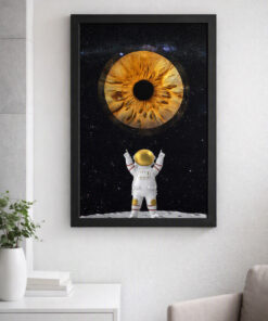 Astronaut on the moon viewing brown iris wall art by Optic Artistry